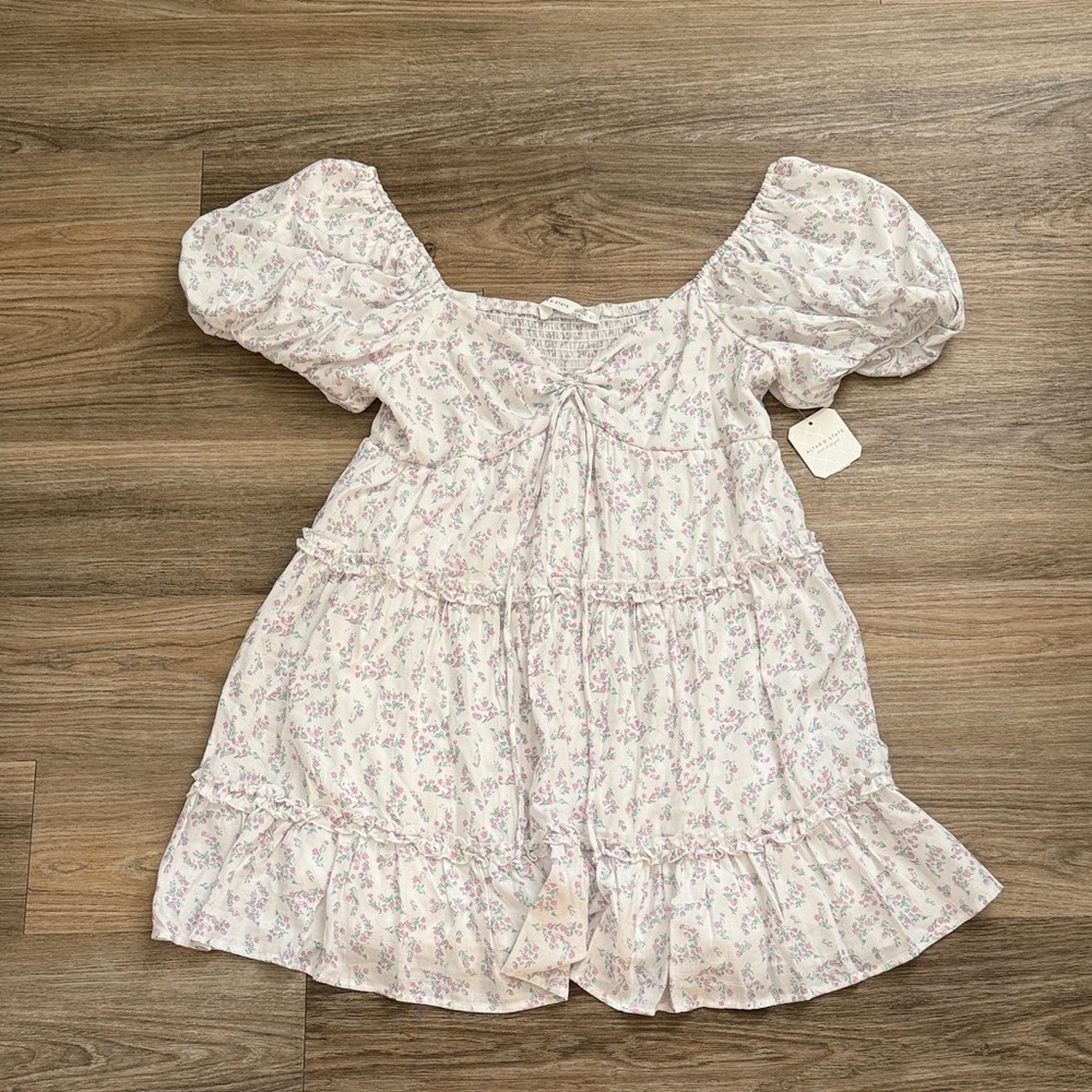 Altar'd State Light Pink Floral Puff Sleeve Dress